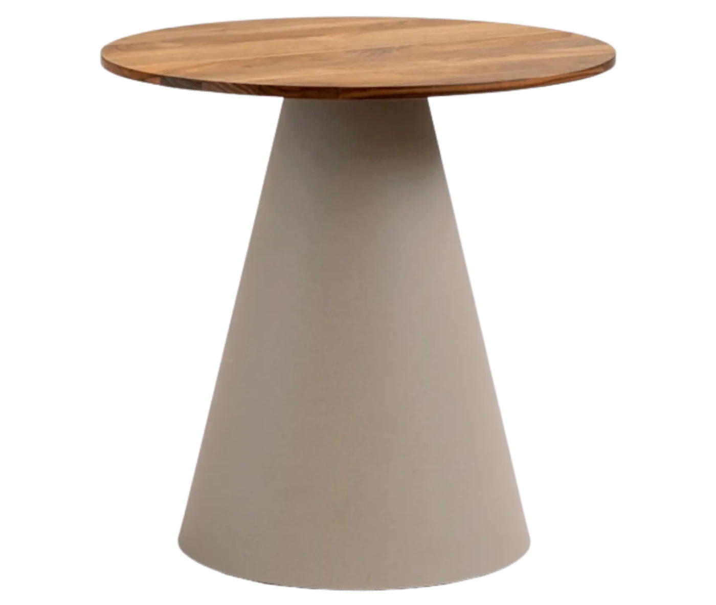 Bla Station Jackless table in front view, with round top and wide tapered metal base.