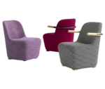 Bla Station Jackson lounge chairs in assorted upholstery, featuring curved backs, and colored armrests.