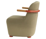 Bla Station Jackson lounge chair in left-side view, upholstered in grey with a curved backrest and armrests.