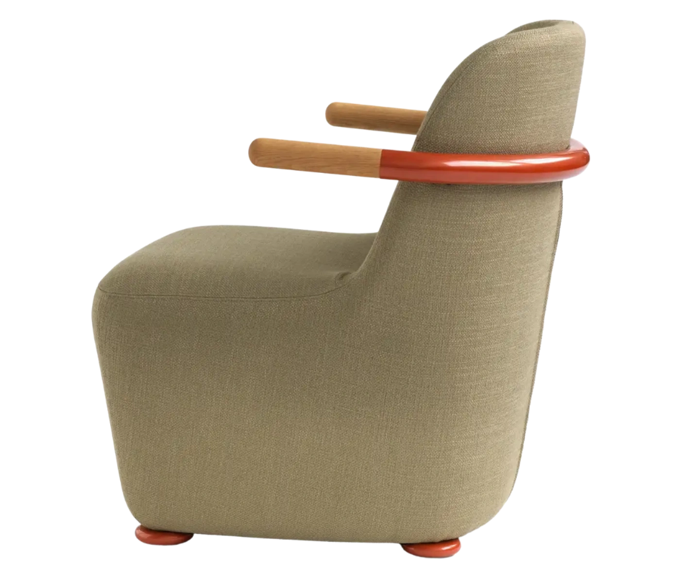 Bla Station Jackson lounge chair in left-side view, upholstered in grey with a curved backrest and armrests.