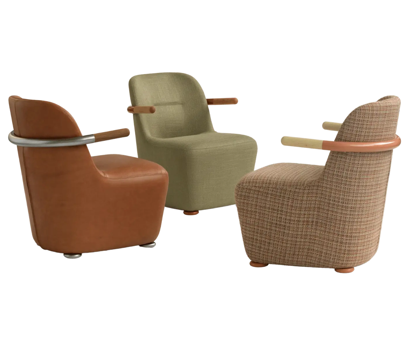 Bla Station Jackson lounge chairs in assorted upholstery, featuring curved backrest and colored armrests.