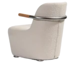 Bla Station Jackson lounge chair in back view in white upholstery with curved backrest and armrests.