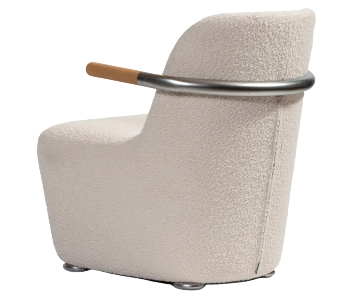 Bla Station Jackson lounge chair in back view in white upholstery with curved backrest and armrests.