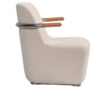 Bla Station Jackson lounge chair in right-side view in white upholstery with curved backrest and armrests.