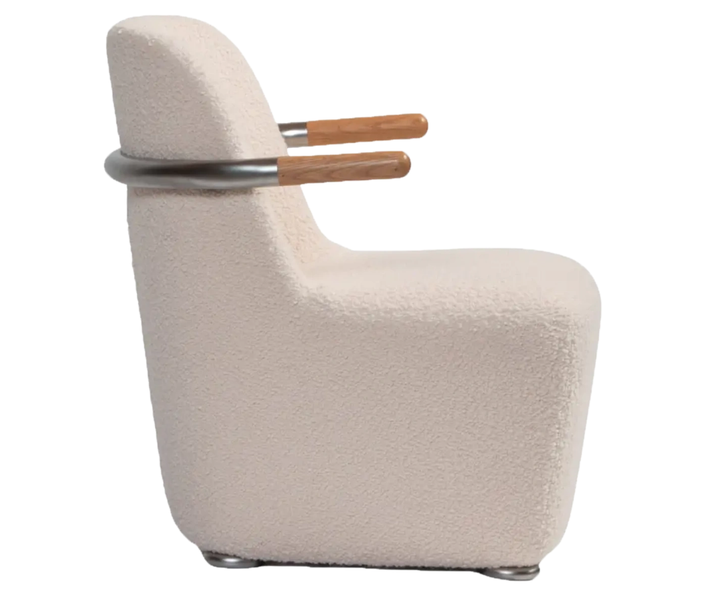 Bla Station Jackson lounge chair in right-side view in white upholstery with curved backrest and armrests.