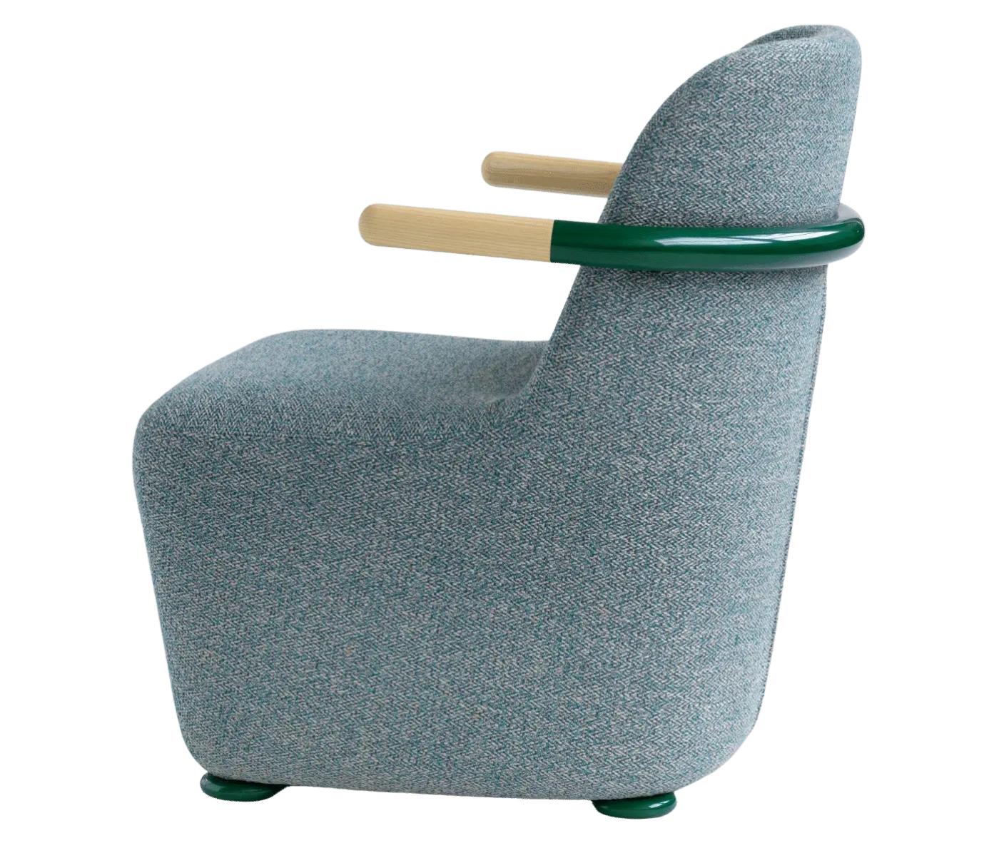 Bla Station Jackson lounge chair in left-side view in textured upholstery with curved backrest and armrests.