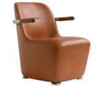 Bla Station Jackson lounge chair in front-right view in leather upholstery with curved backrest and armrests.