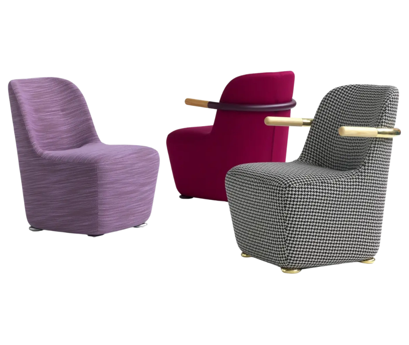 Bla Station Jackson lounge chairs in different upholstery, featuring curved backrests and armrests.