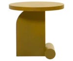 Bla Station LIV side table in front view in mustard yellow finish with a round timber top and base.