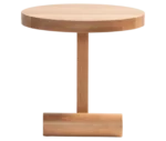 Bla Station LIV side table in side view in natural wood finish with a round timber top and base.