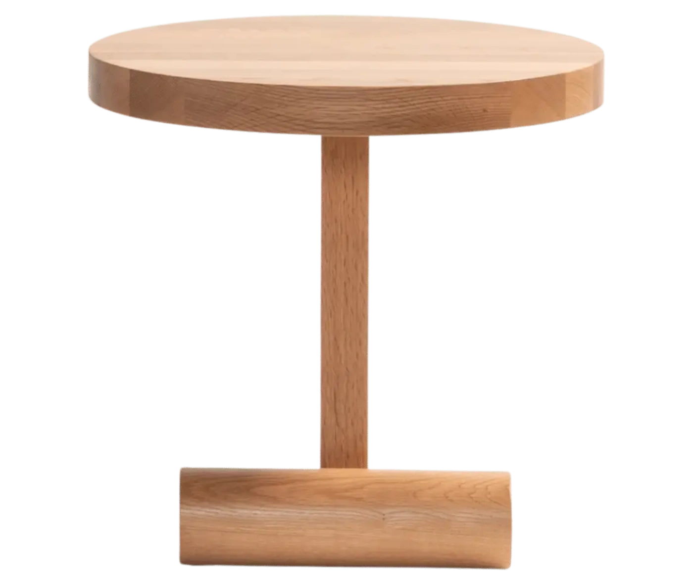 Bla Station LIV side table in side view in natural wood finish with a round timber top and base.