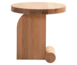 Bla Station LIV side table in front view in natural wood finish with a round timber top and base.