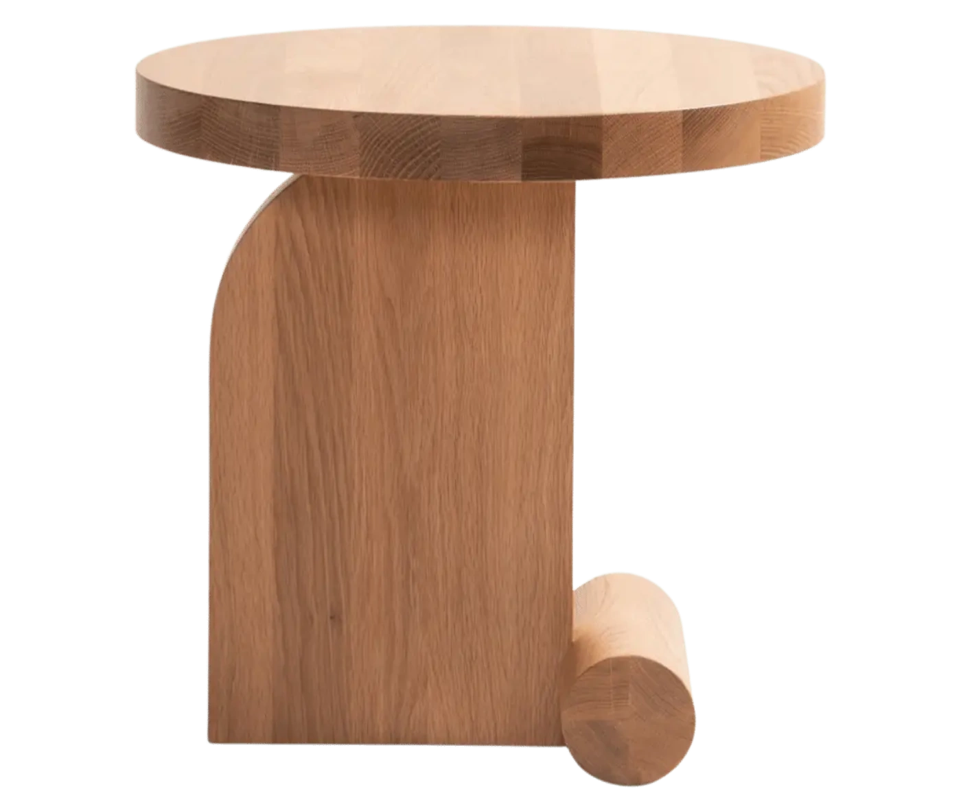 Bla Station LIV side table in front view in natural wood finish with a round timber top and base.