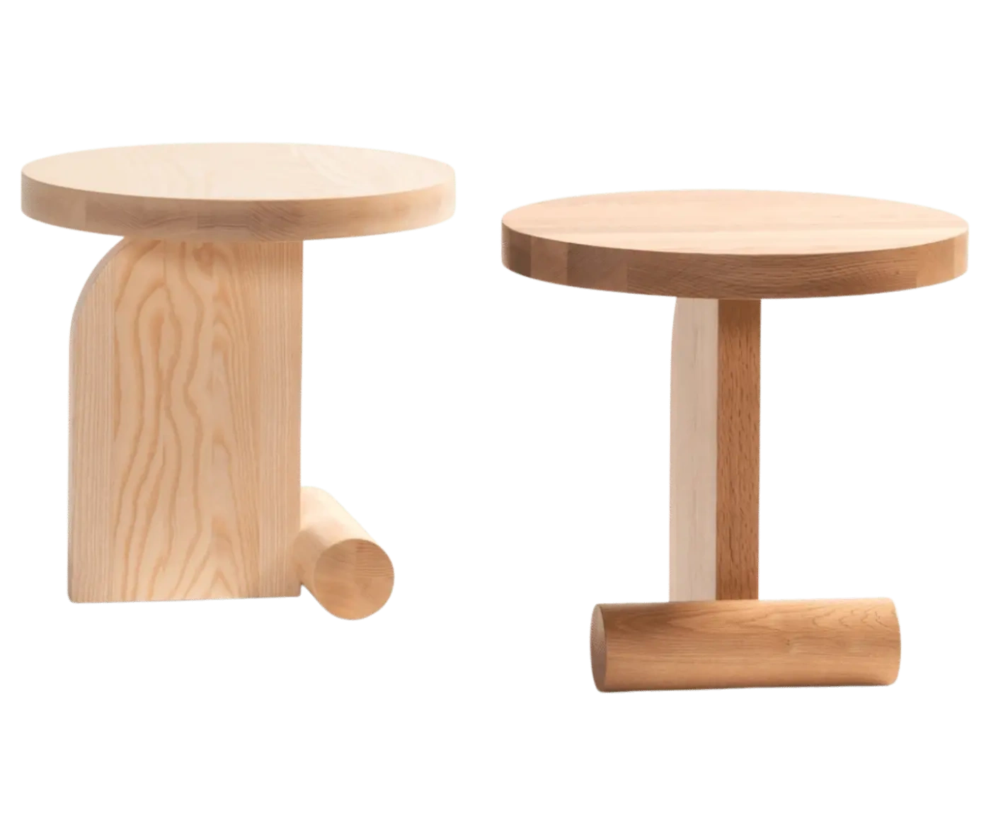Bla Station LIV side tables in natural wood finish with a round timber top and timber base.