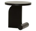 Bla Station LIV side table in dark finish with a round timber top and curved timber base.