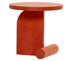 Bla Station LIV side table in red finish with a round timber top and curved timber base.