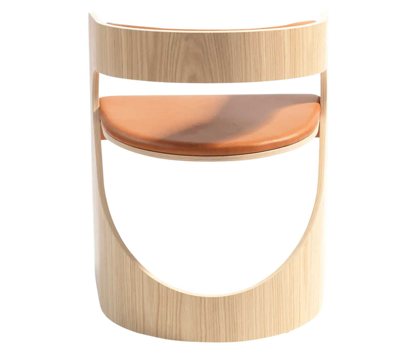 Bla Station Lucky lounge chair, back view with curved natural timber frame and upholstered seat and backrest.