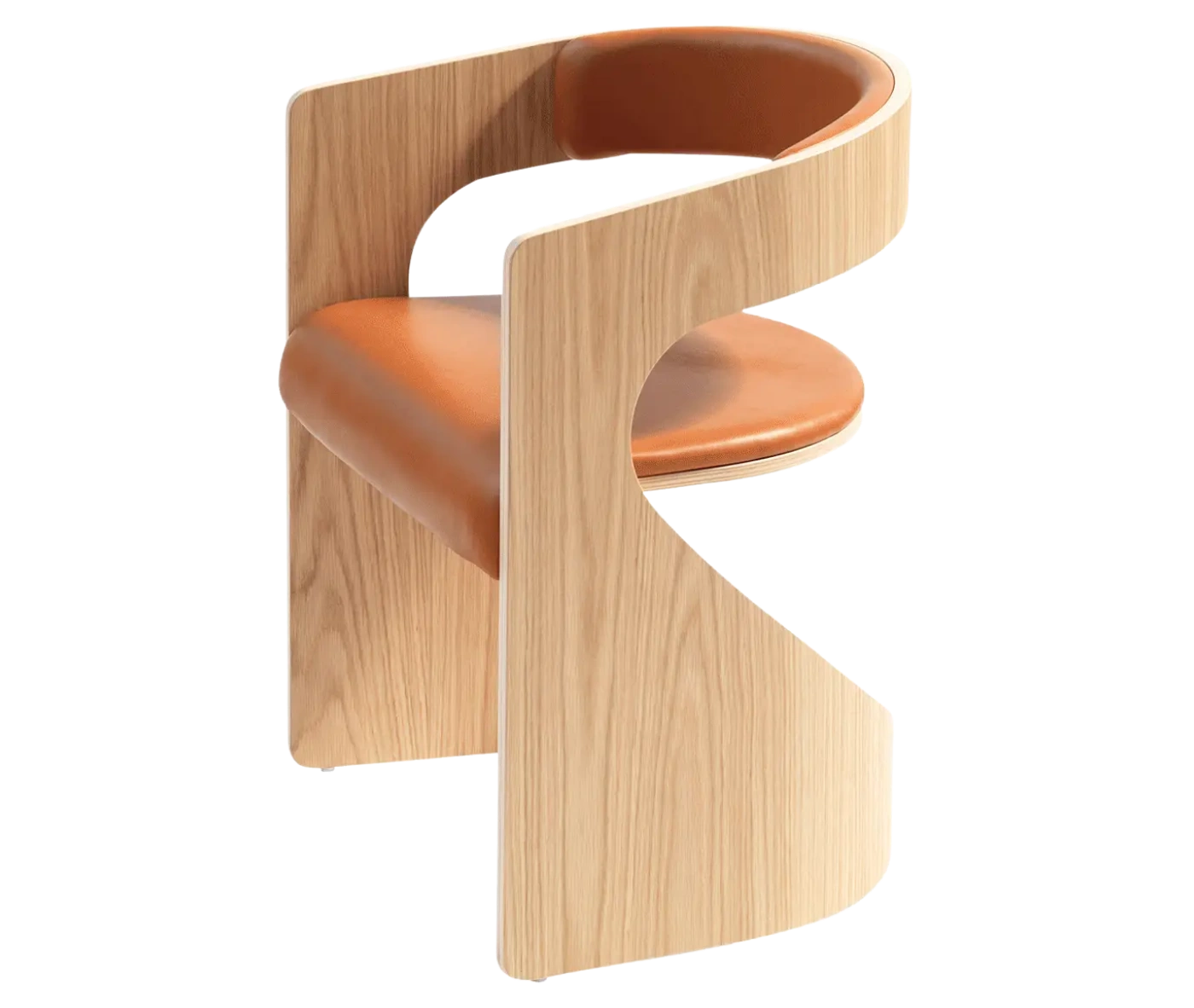 Bla Station Lucky lounge chair, front-left view with curved natural timber frame and upholstered seat and backrest.