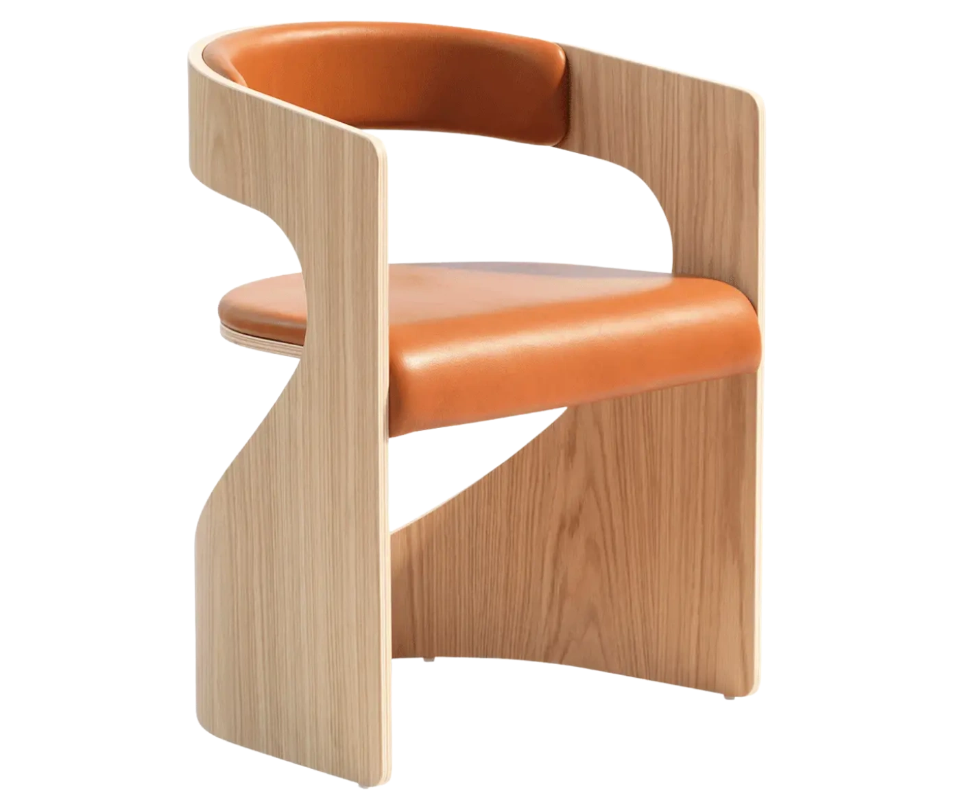 Bla Station Lucky chair in front-right view with a natural wood curved frame and light brown upholstered seat and backrest.
