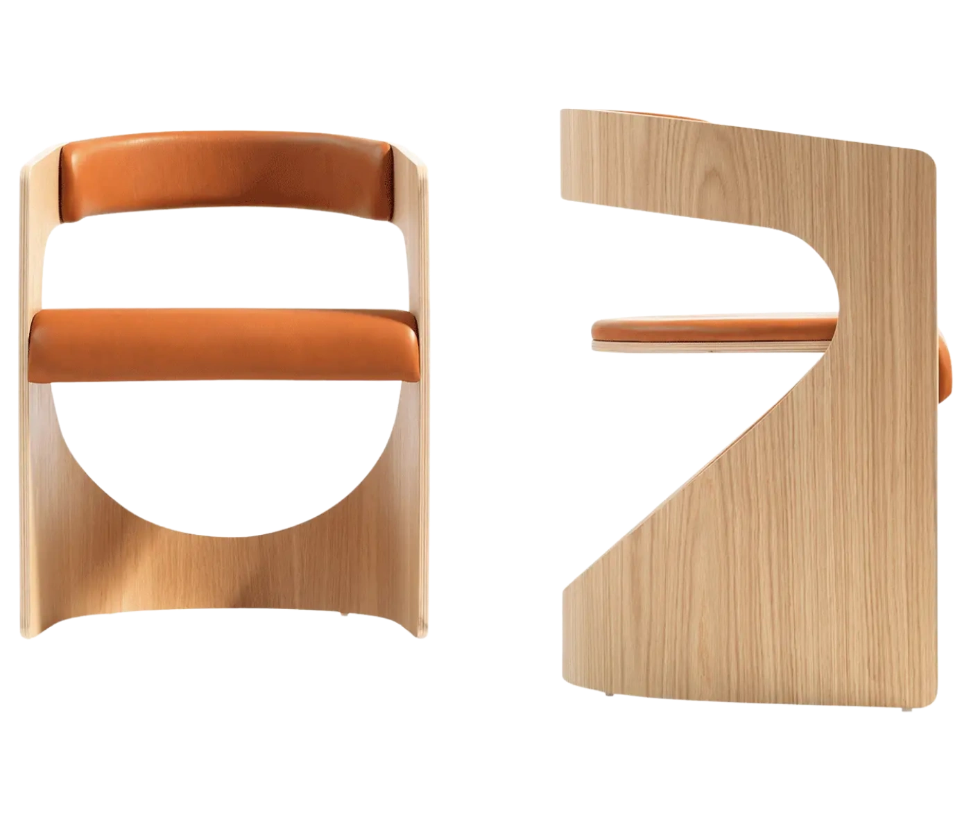 Bla Station Lucky lounge chairs side by side with curved timber frames and upholstered seats.