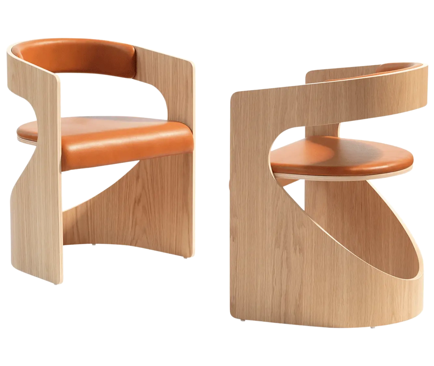 Bla Station Lucky lounge chairs facing each other with curved timber frames and upholstered seats.