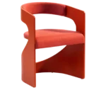 Bla Station Lucky chair in front-right view with red wood curved frame and upholstered seat and backrest.
