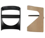 Bla Station Lucky lounge chair, shown in front and side views with timber frame and black upholstered seat.