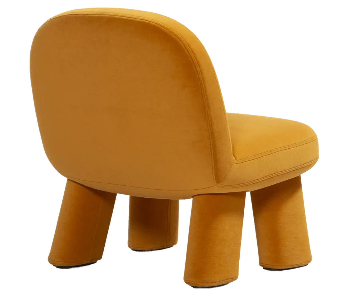 Bla Station Max lounge chair, rear view in mustard yellow upholstery with rounded backrest, thick cushioned seat and upholstered legs.