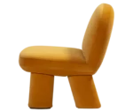 Bla Station Max lounge chair, left-side view in mustard yellow upholstery with rounded backrest, thick cushioned seat and upholstered legs.
