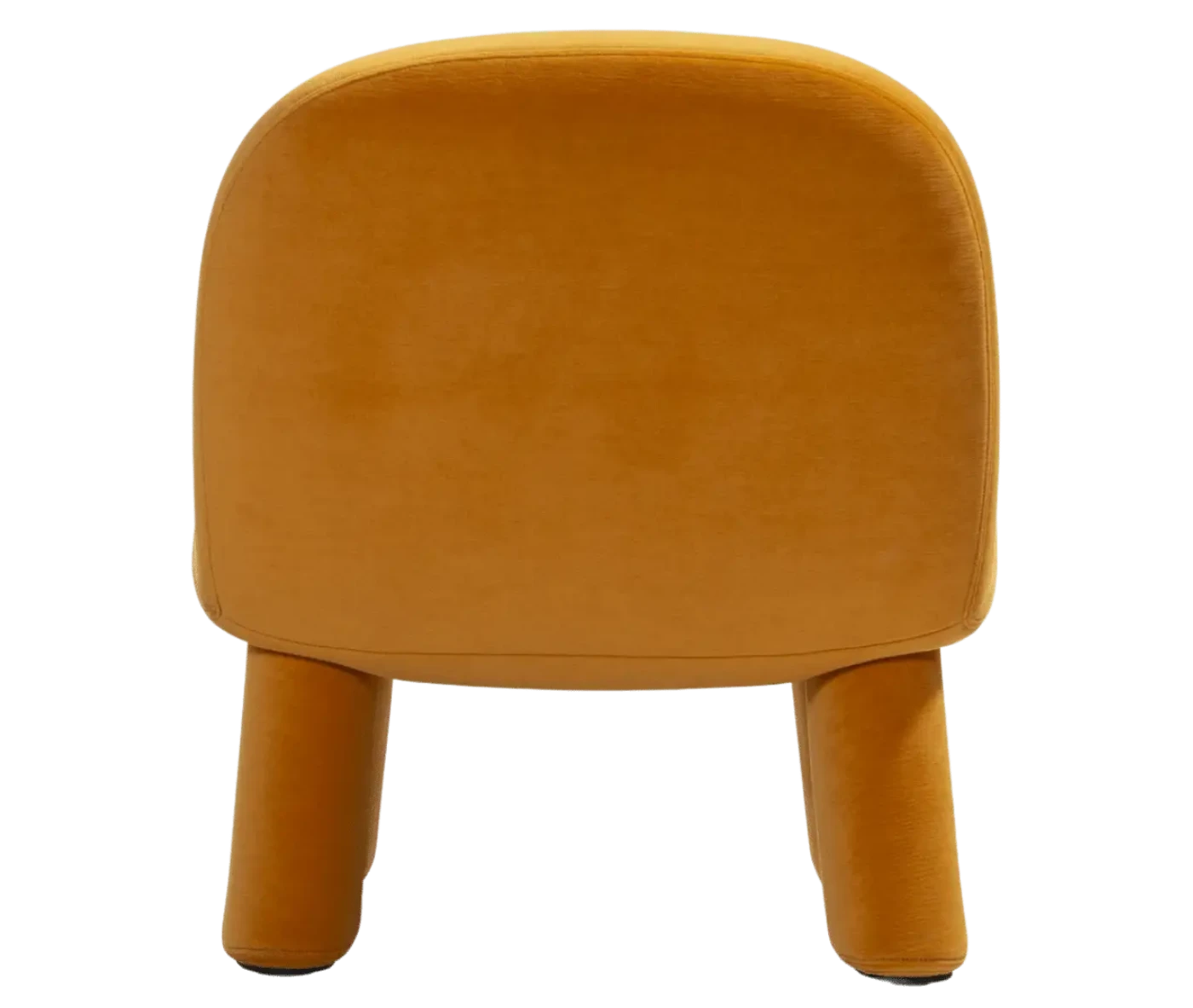 Bla Station Max lounge chair, back view in mustard yellow upholstery with rounded backrest, thick cushioned seat and upholstered legs.