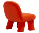 Bla Station Max lounge chair, back view in red upholstery with rounded backrest, thick cushioned seat and upholstered legs.