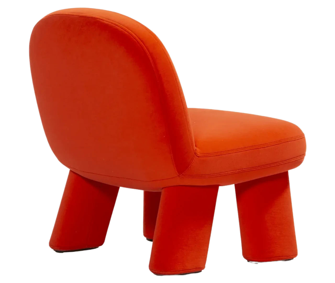 Bla Station Max lounge chair, back view in red upholstery with rounded backrest, thick cushioned seat and upholstered legs.