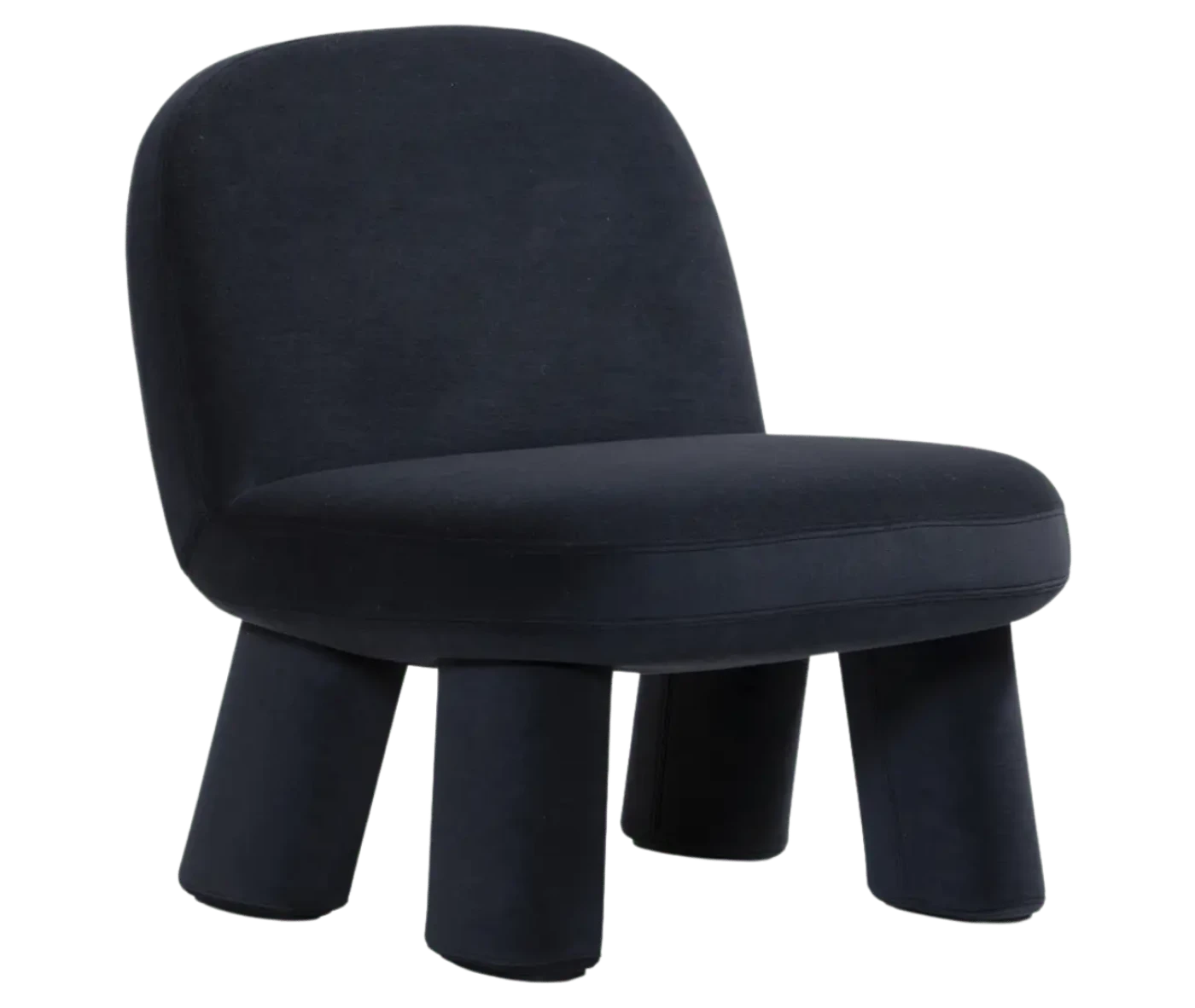 Bla Station Max lounge chair, front-right view in dark upholstery with rounded backrest, thick cushioned seat and upholstered legs.