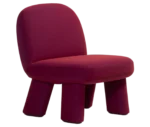 Bla Station Max lounge chair, front-right view in deep magenta upholstery with rounded backrest, thick cushioned seat and upholstered legs.