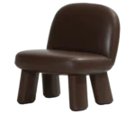 Bla Station Max lounge chair, front-left view in leather upholstery with rounded backrest, thick cushioned seat and upholstered legs.