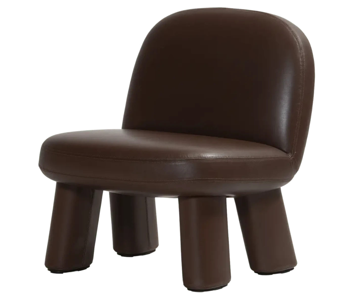 Bla Station Max lounge chair, front-left view in leather upholstery with rounded backrest, thick cushioned seat and upholstered legs.
