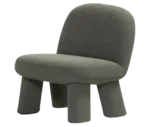 Bla Station Max lounge chair, front-right view in grey upholstery with rounded backrest, thick cushioned seat and upholstered legs.
