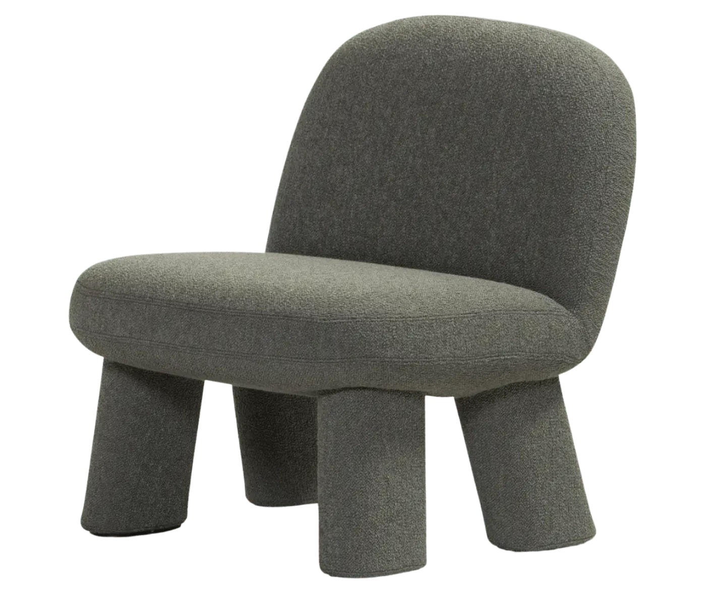 Bla Station Max lounge chair, front-right view in grey upholstery with rounded backrest, thick cushioned seat and upholstered legs.