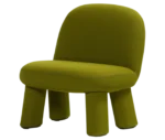 Bla Station Max lounge chair, front-right view in olive green upholstery with rounded backrest, thick cushioned seat and upholstered legs.