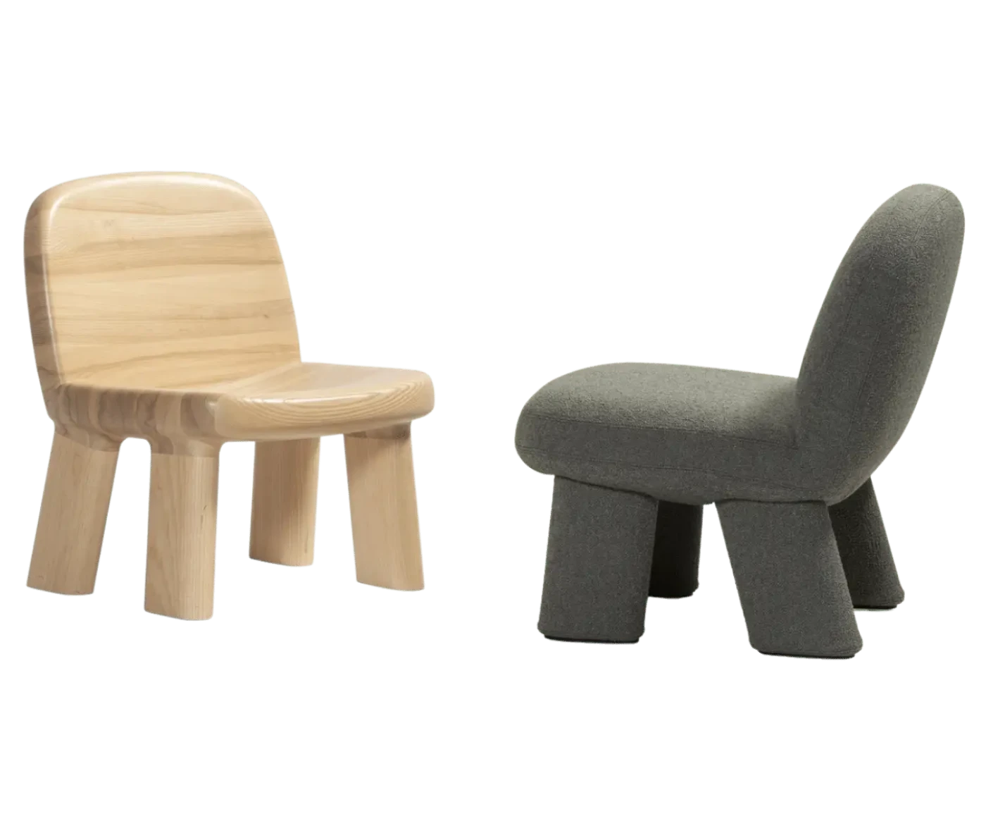 Bla Station Maximus and Max lounge chair, side by side with natural timber and fully upholstered finishes.
