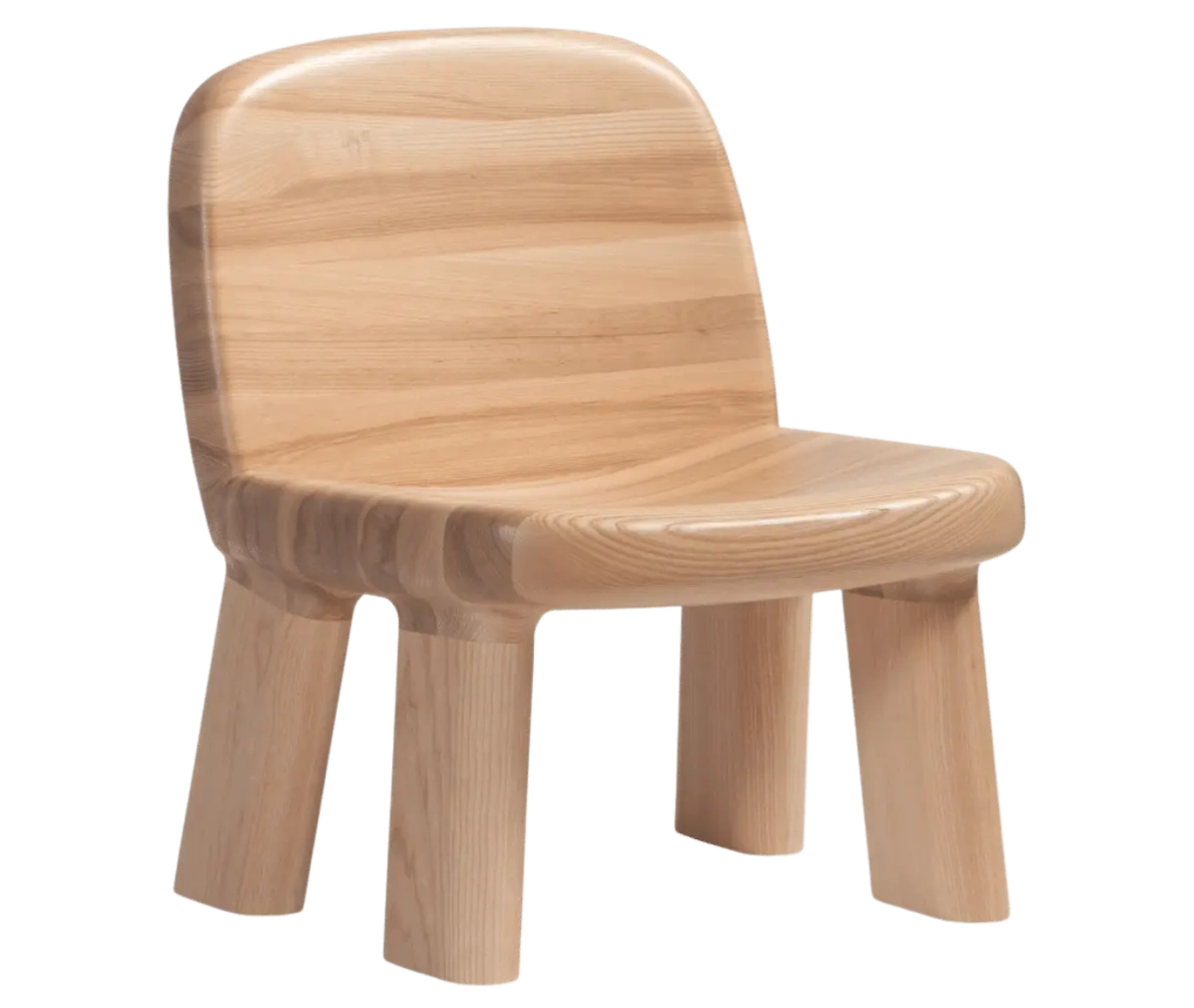 Bla Station Maximus chair in front-right view in natural timber with rounded backrest and legs.