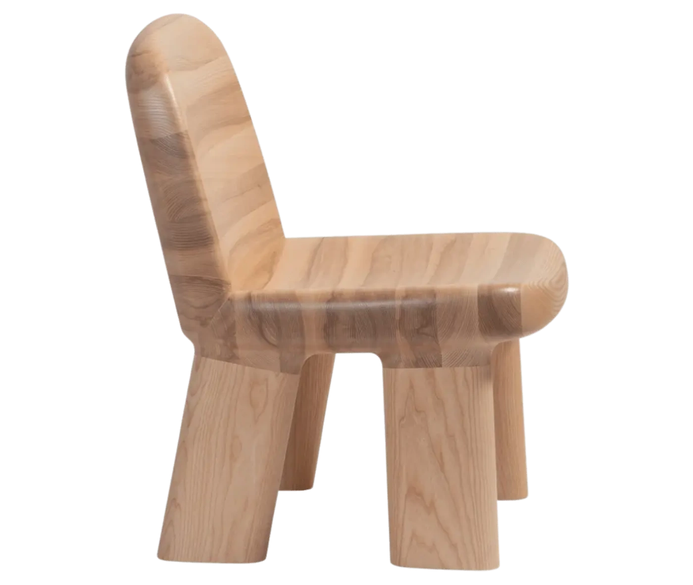 Bla Station Maximus chair in right-side view in natural timber with rounded backrest and legs.