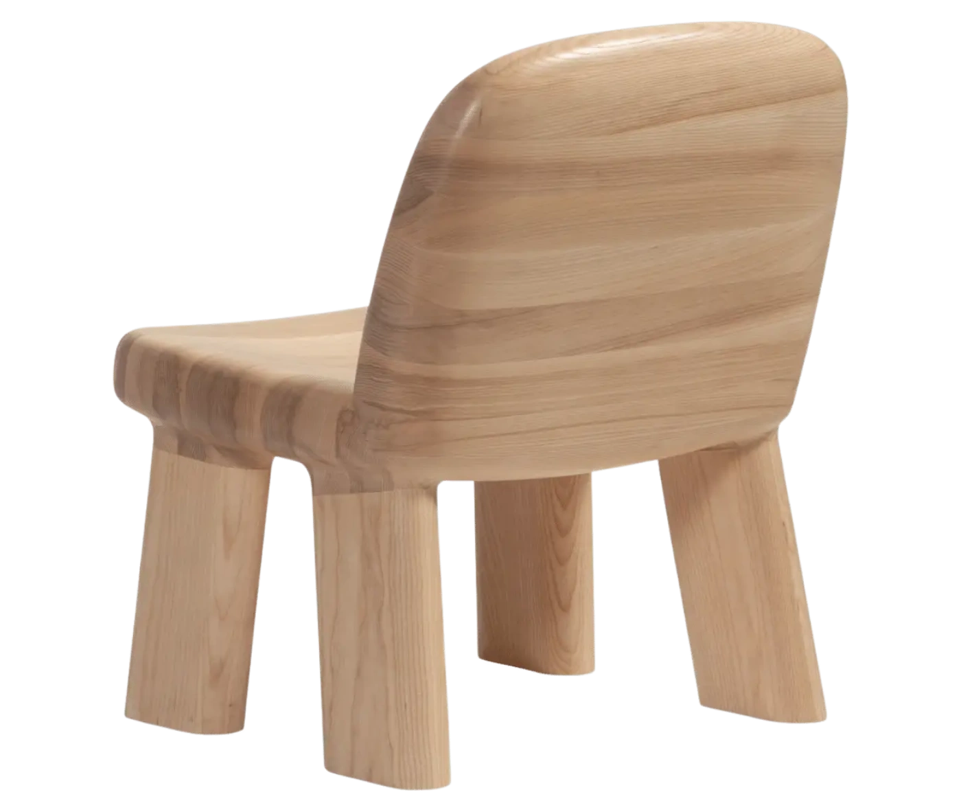 Bla Station Maximus chair in back view in natural timber with rounded backrest and legs.