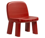 Bla Station Maximus chair, front-right view in red-finished timber with rounded backrest and legs.