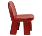 Bla Station Maximus chair, right-side view in red-finished timber with rounded backrest and legs.