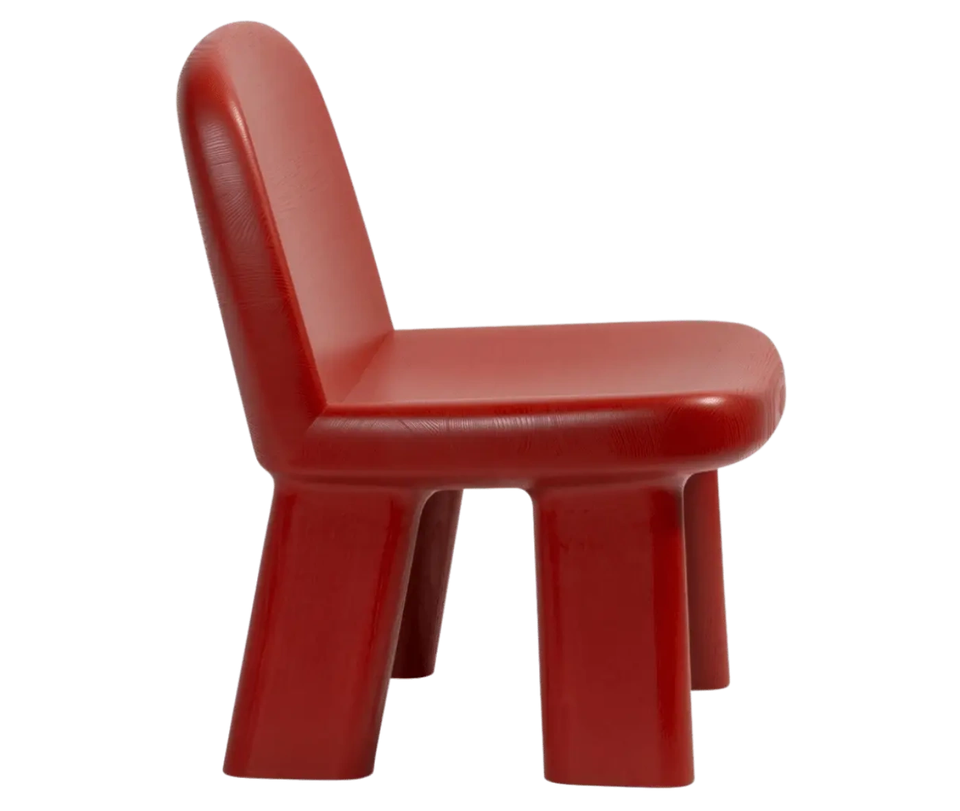 Bla Station Maximus chair, right-side view in red-finished timber with rounded backrest and legs.