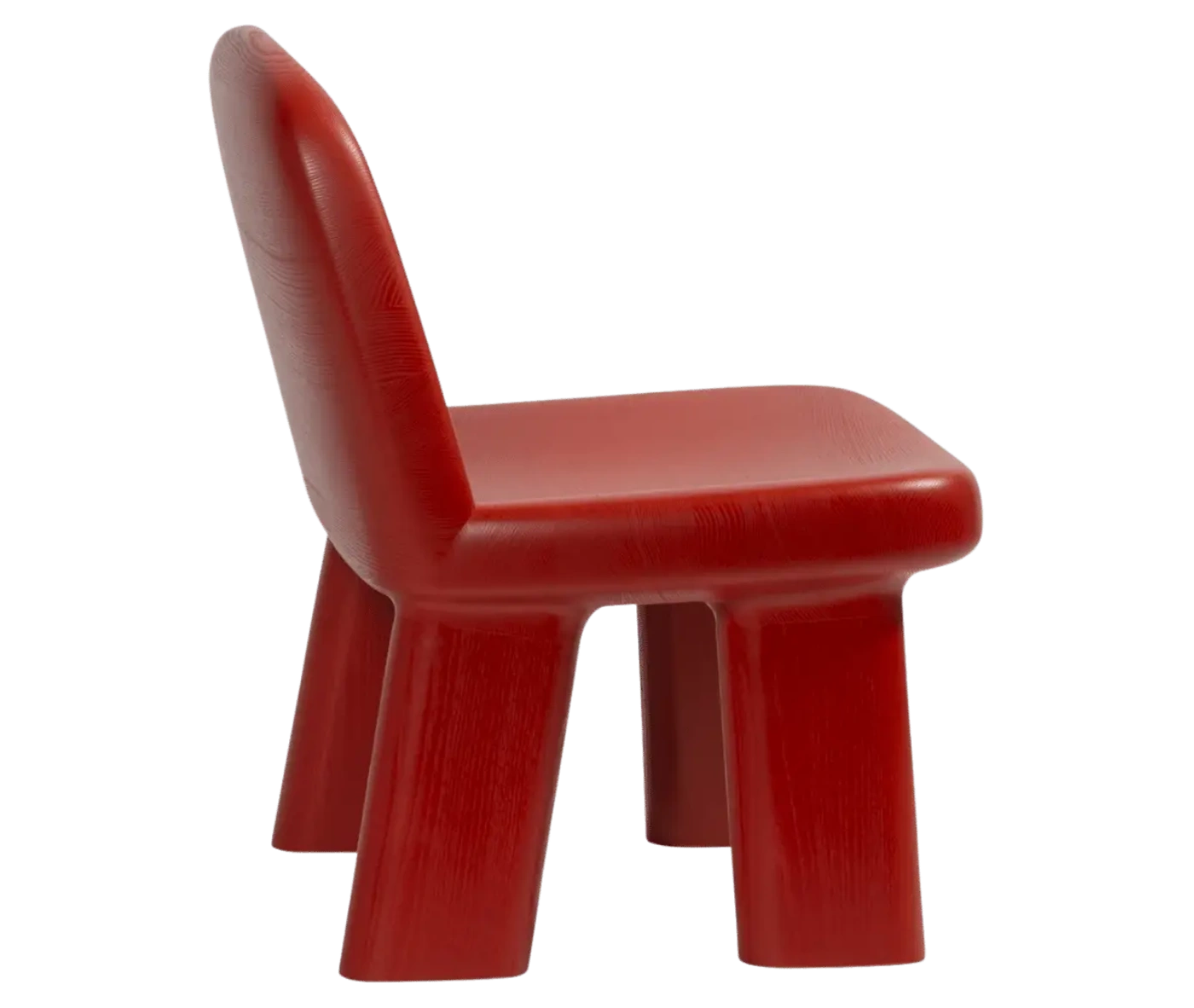 Bla Station Maximus chair in red-finished timber with rounded backrest and legs.