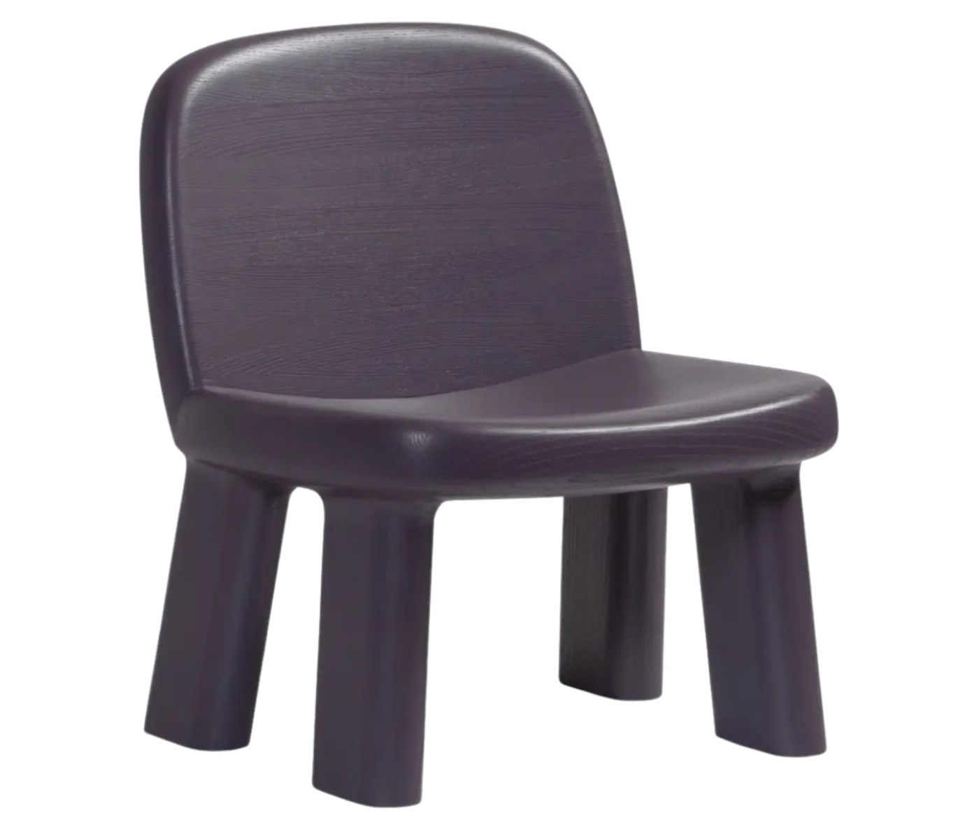 Bla Station Maximus chair, front-right view in dark-finished timber with rounded backrest and legs.