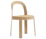 Bla Station OM chair, front-right view in natural timber with curved backrest, slim legs, and upholstered seat.