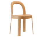 Bla Station OM chair, front-right angle in natural timber with cream upholstered seat and backrest, and slim legs.